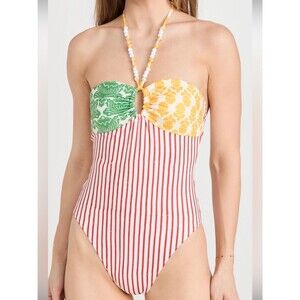 RHODE Kanika One-Piece Swimsuit Multi Colorblock Print Striped Halter XS NEW NWT